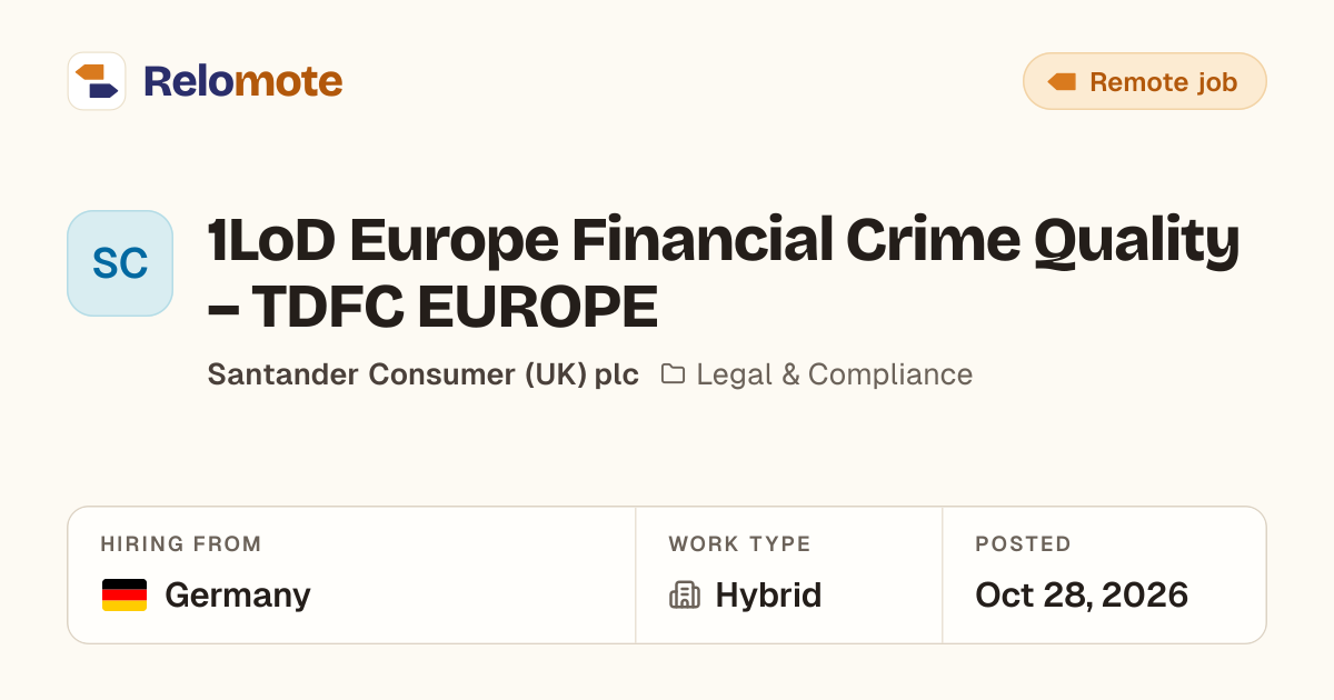 1LoD Europe Financial Crime Quality – TDFC EUROPE at Santander…