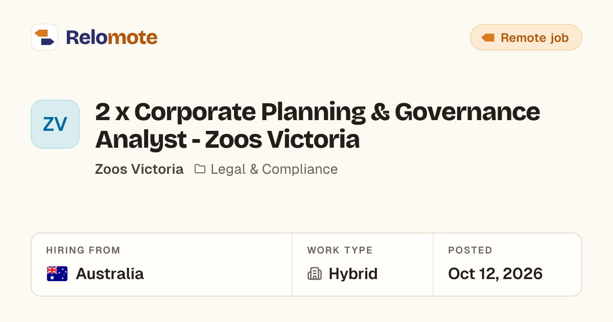 2 x Corporate Planning & Governance Analyst - Zoos Victoria at Zoos…