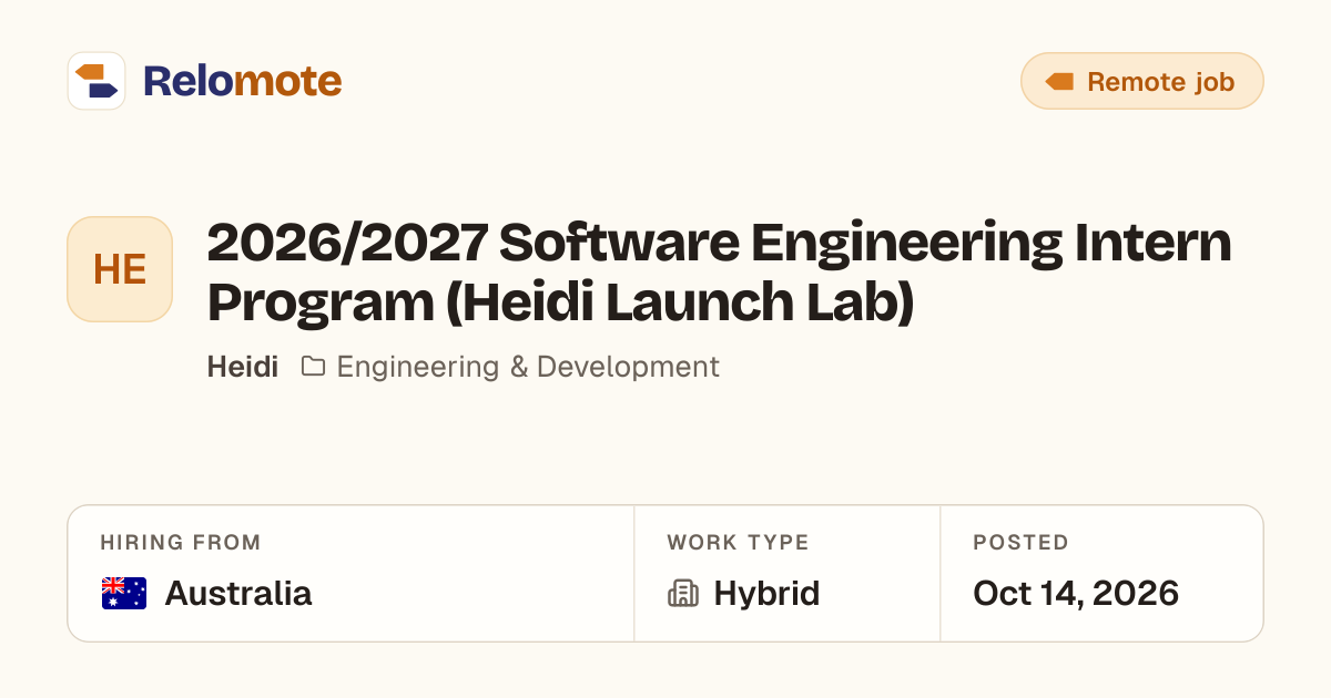 2026/2027 Software Engineering Intern Program (Heidi Launch Lab) at…