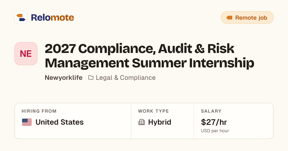 2027 Compliance, Audit & Risk Management Summer Internship at…