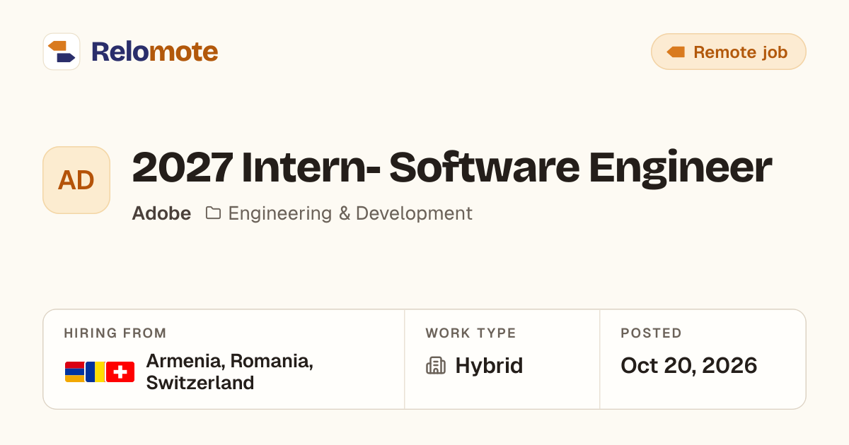 2027 Intern- Software Engineer at Adobe | Relomote