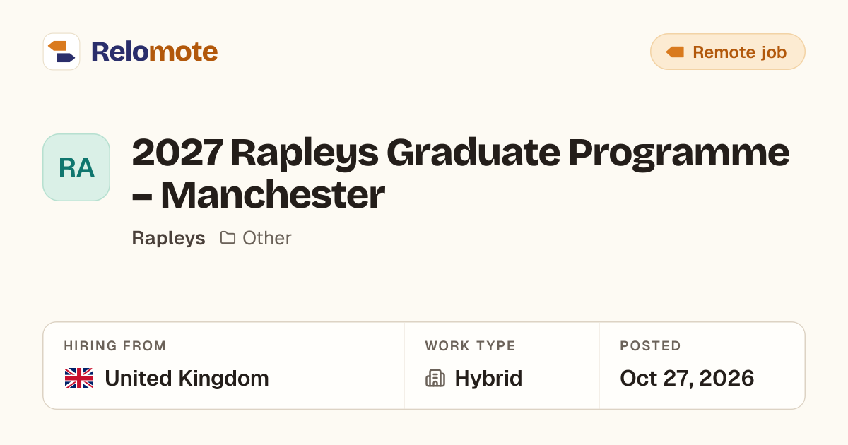 2027 Rapleys Graduate Programme – Manchester at Rapleys | Relomote