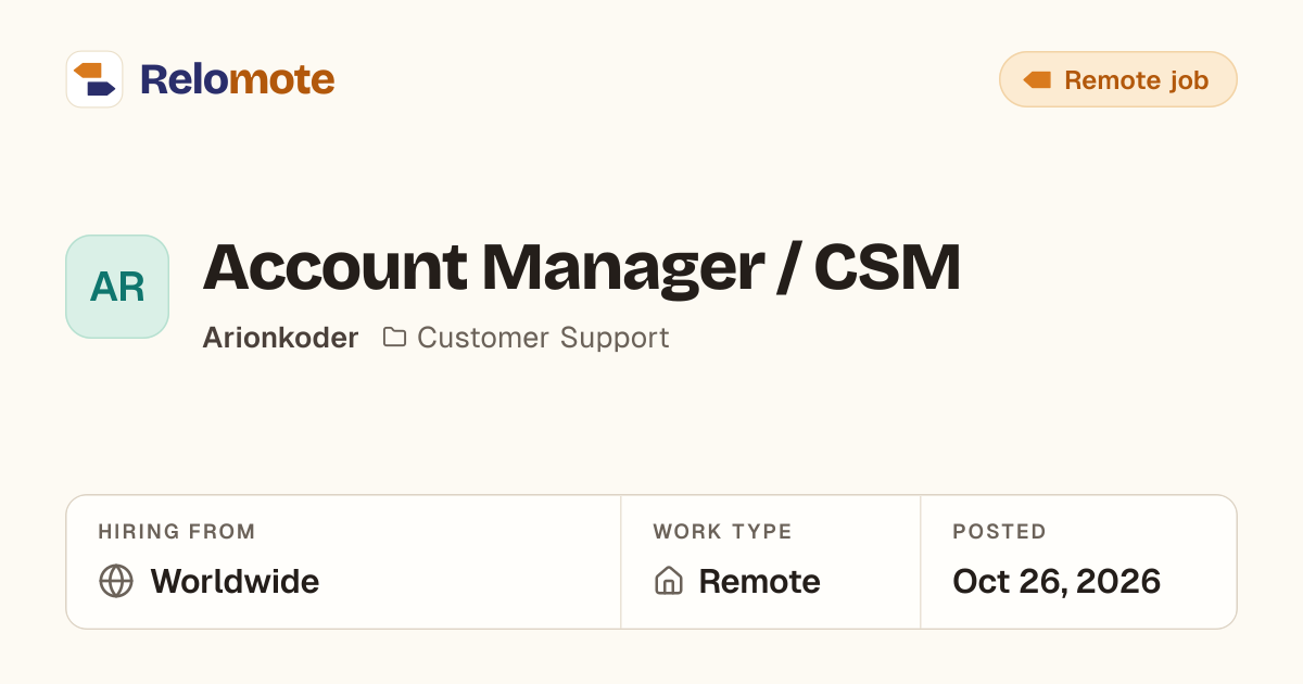 Account Manager / CSM at Arionkoder | Relomote