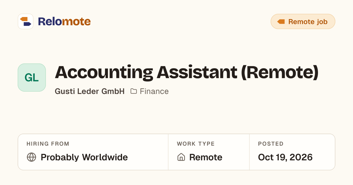 Accounting Assistant (Remote) at Gusti Leder GmbH | Relomote