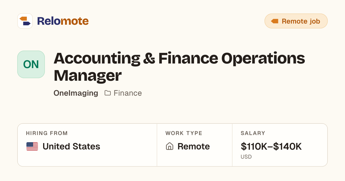 Accounting & Finance Operations Manager at OneImaging | Relomote