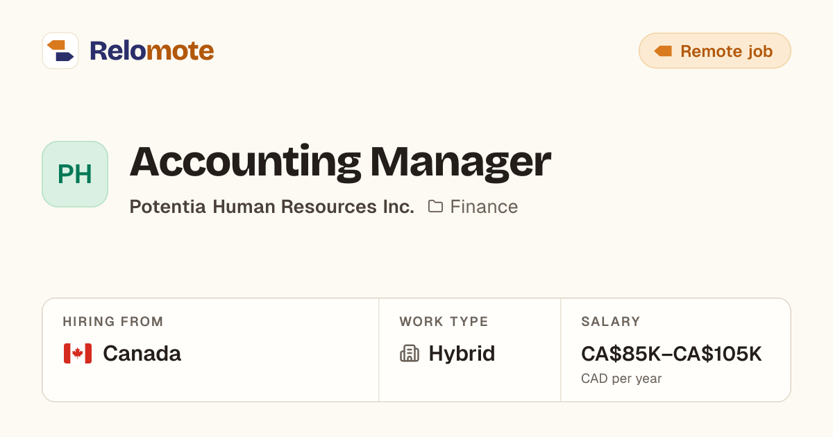 Accounting Manager at Potentia Human Resources Inc. | Relomote