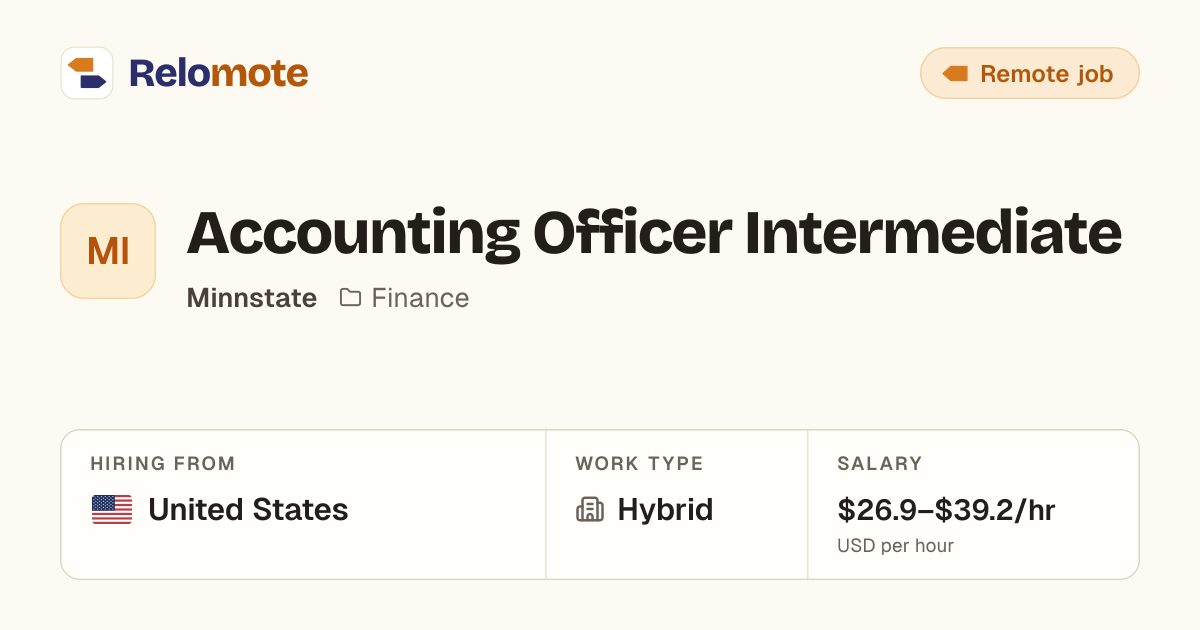 Accounting Officer Intermediate at Minnstate | Relomote