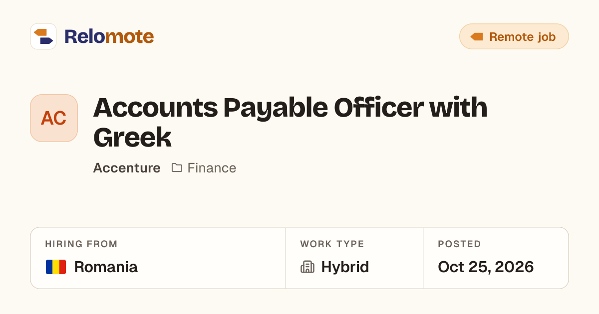 Accounts Payable Officer with Greek at Accenture | Relomote