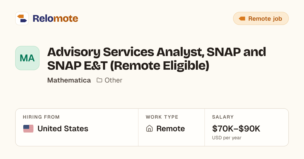 Advisory Services Analyst, SNAP and SNAP E&T (Remote Eligible) at…