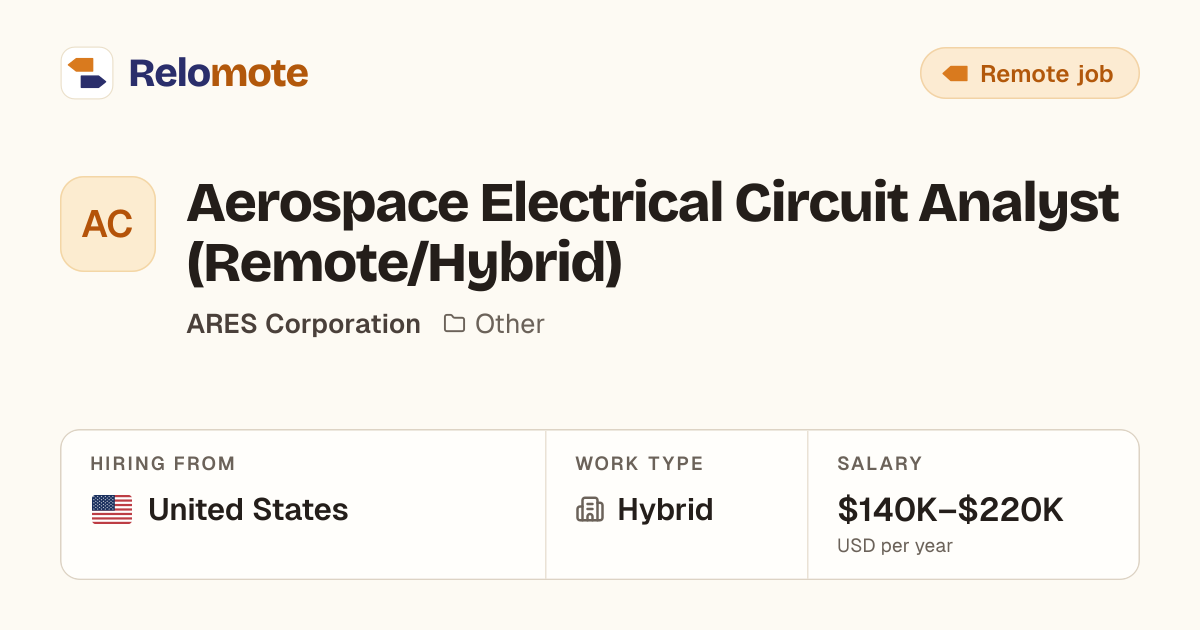 Aerospace Electrical Circuit Analyst (Remote/Hybrid) at ARES…