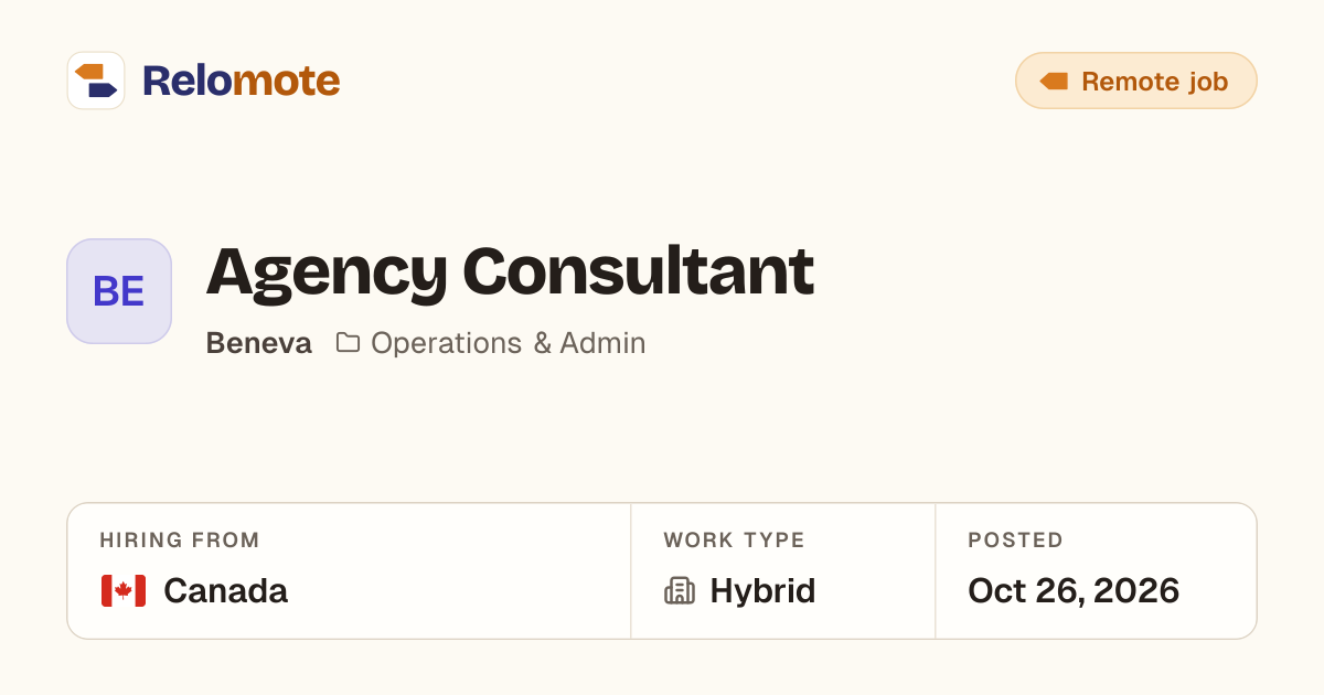 Agency Consultant at Beneva | Relomote