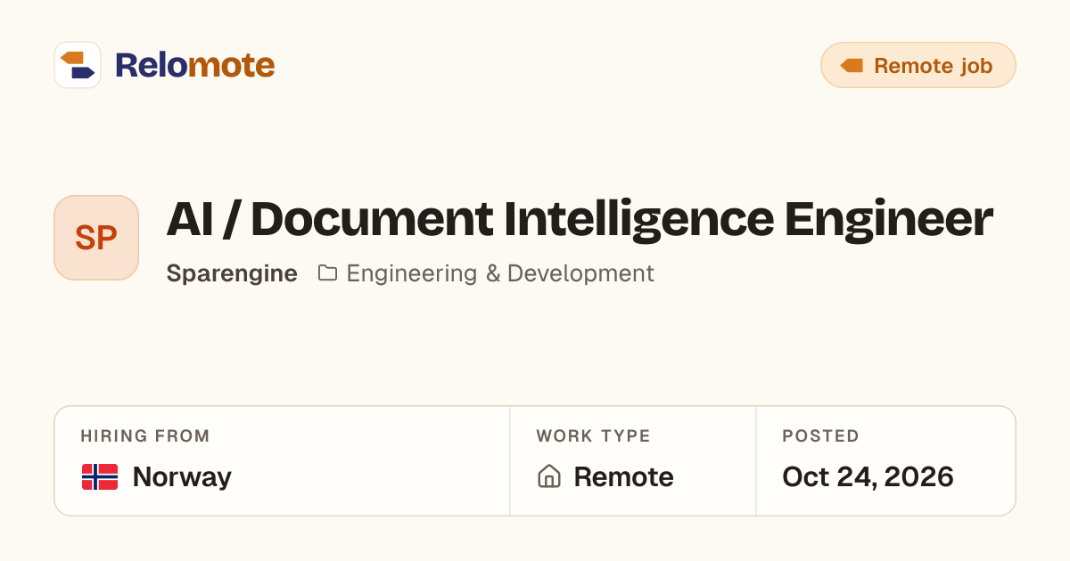 AI / Document Intelligence Engineer at Sparengine | Relomote