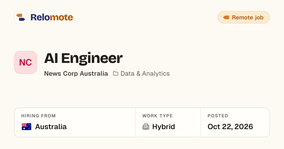 AI Engineer at News Corp Australia | Relomote