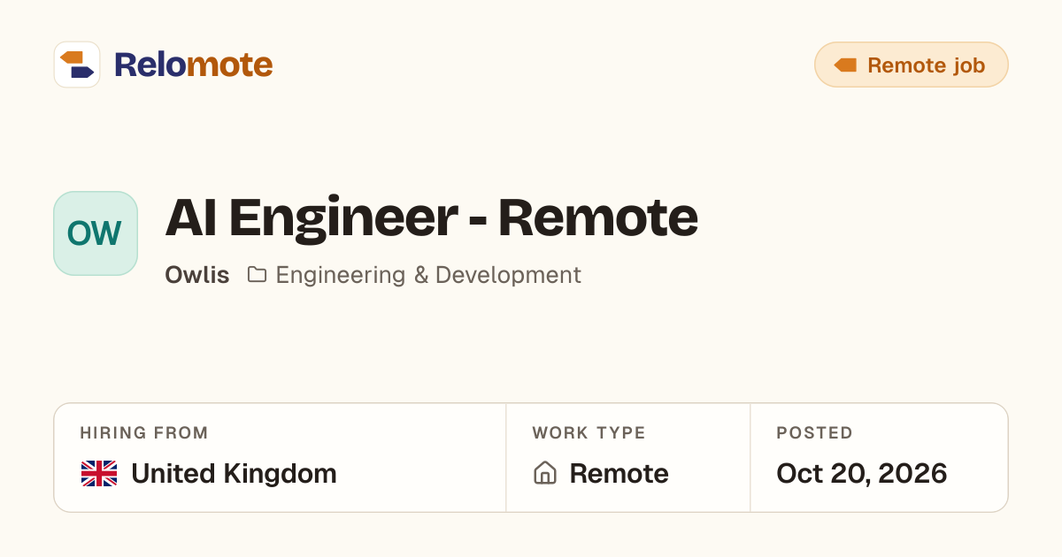 AI Engineer - Remote at Owlis | Relomote