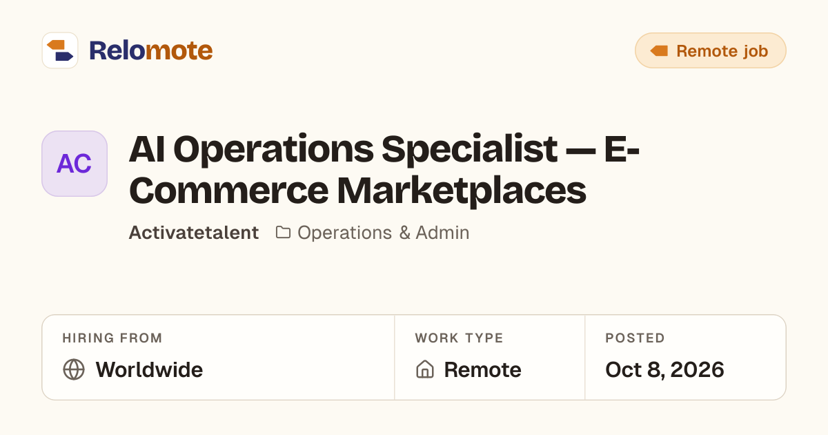 AI Operations Specialist — E-Commerce Marketplaces at Activatetalent