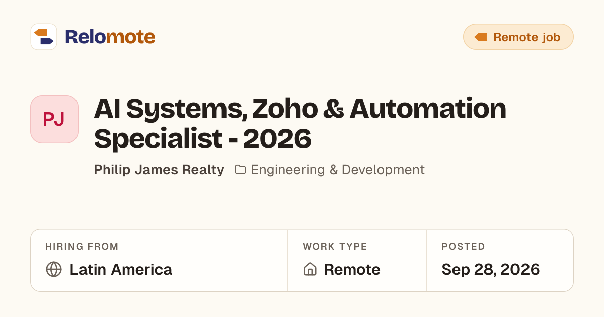 AI Systems, Zoho & Automation Specialist - 2026 at Philip James Realty