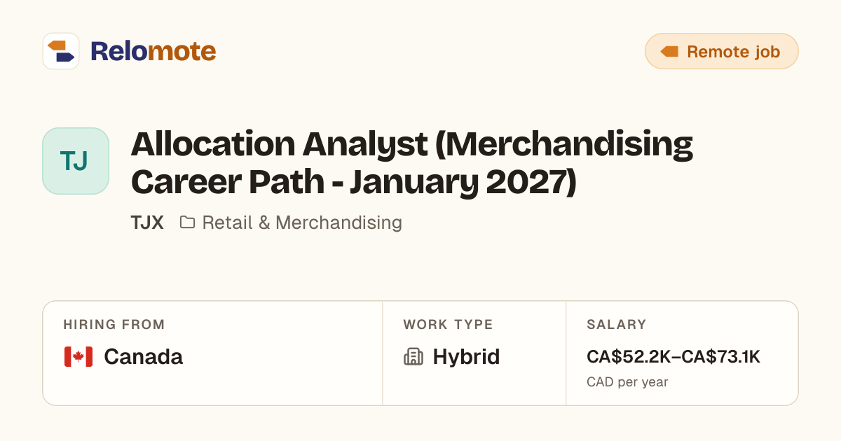 Allocation Analyst (Merchandising Career Path - January 2027) at TJX