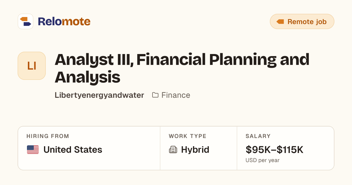 Analyst III, Financial Planning and Analysis at Libertyenergyandwater