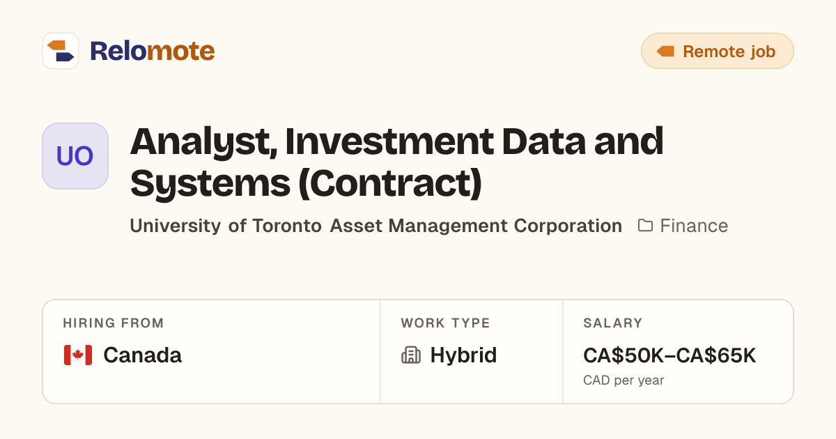 Analyst, Investment Data and Systems (Contract) at University of…