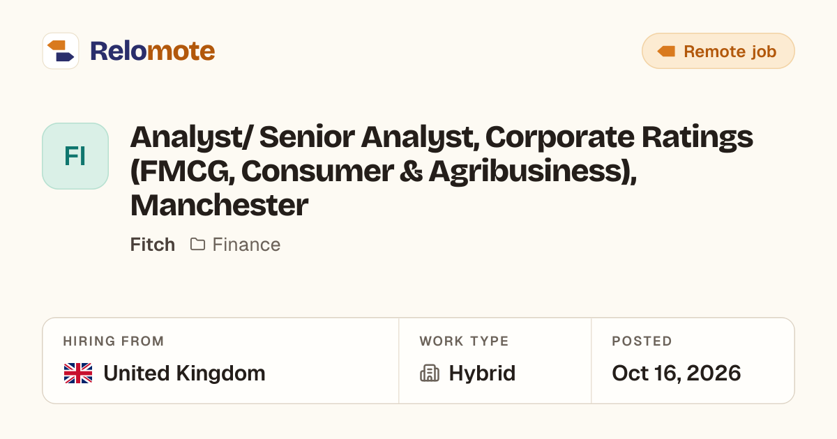 Analyst/ Senior Analyst, Corporate Ratings (FMCG, Consumer