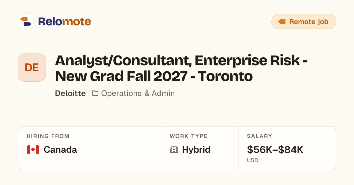 Analyst/Consultant, Enterprise Risk - New Grad Fall 2027 - Toronto…
