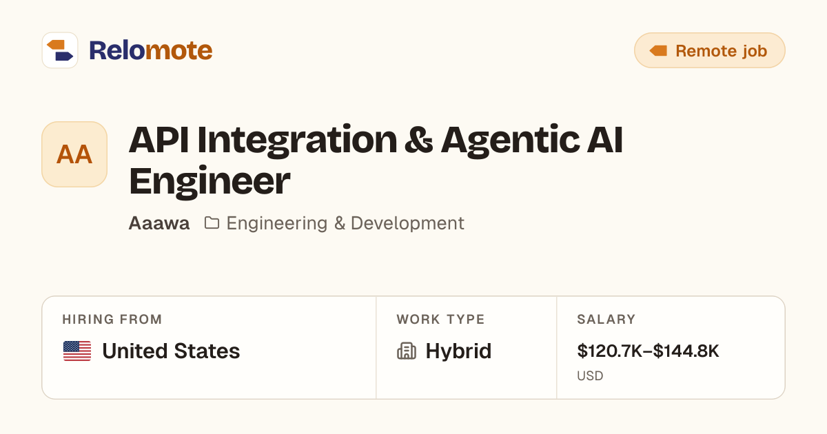 API Integration & Agentic AI Engineer at Aaawa | Relomote