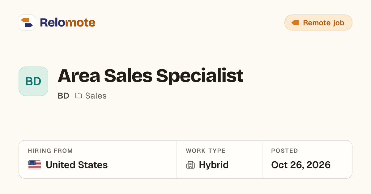 Area Sales Specialist at BD | Relomote