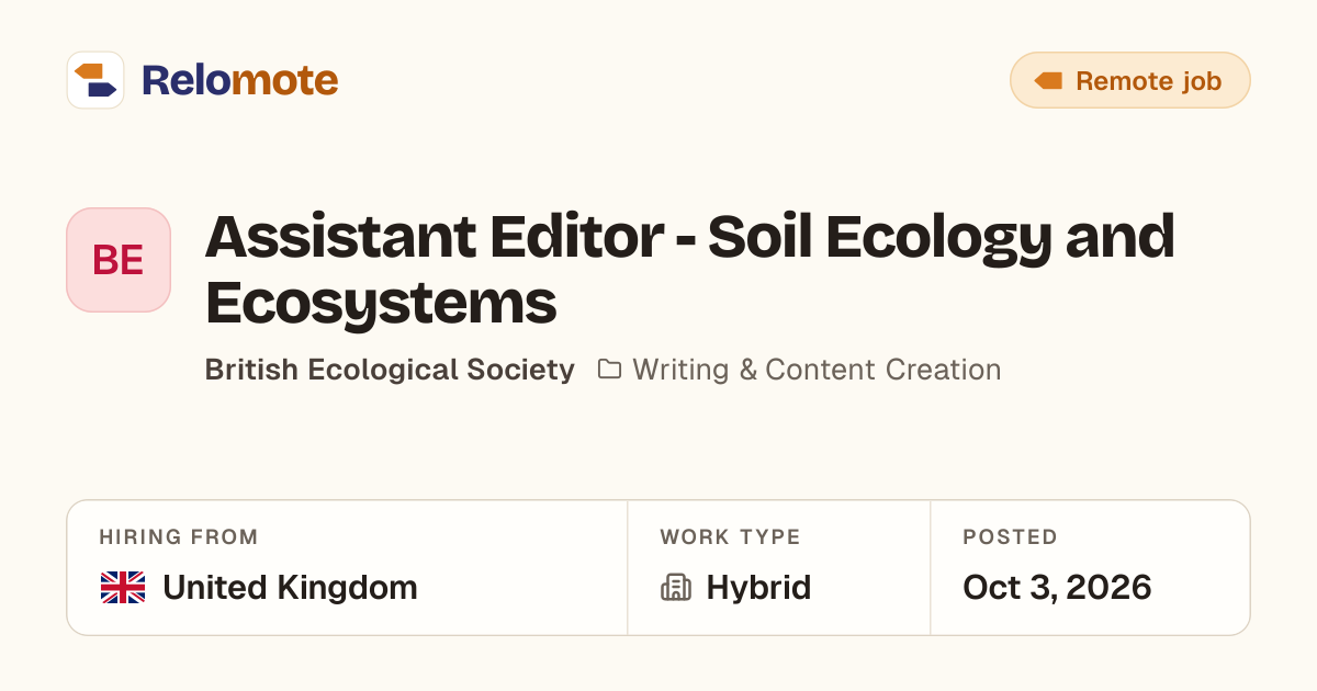 Assistant Editor - Soil Ecology and Ecosystems at British Ecological ...