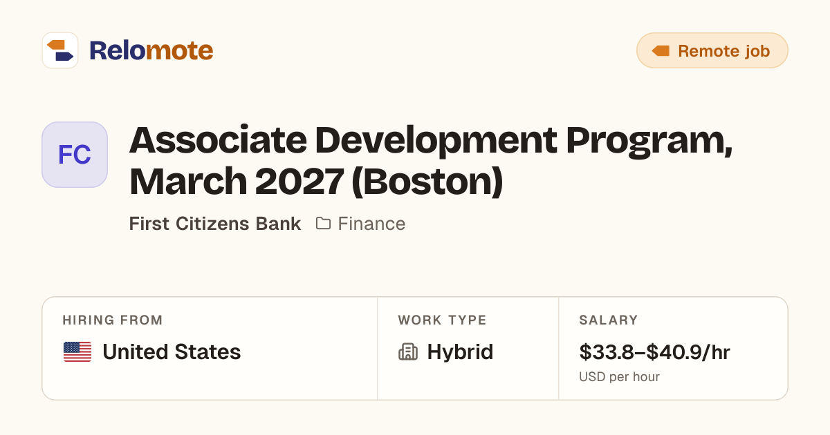 Associate Development Program, March 2027 (Boston) at First Citizens…
