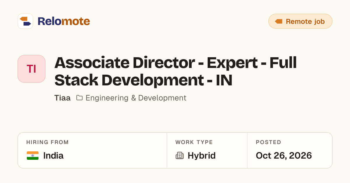Associate Director - Expert - Full Stack Development - IN at Tiaa