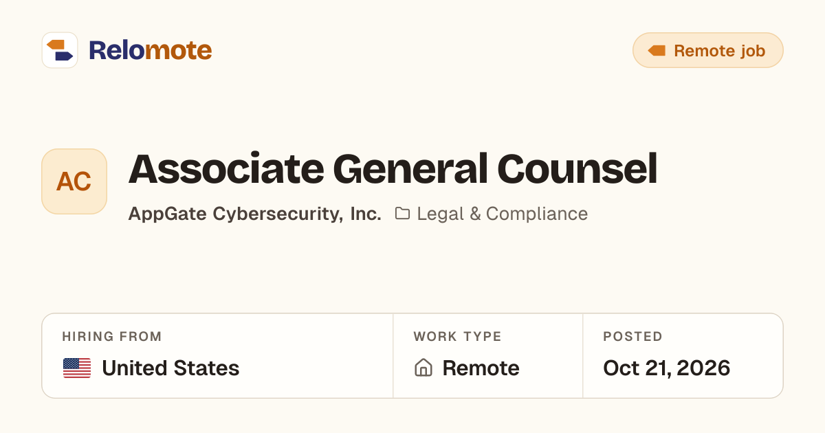 Associate General Counsel at AppGate Cybersecurity, Inc. | Relomote
