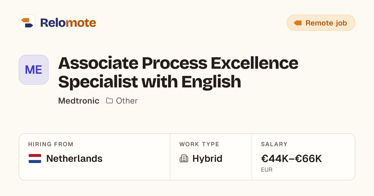 Associate Process Excellence Specialist with English at Medtronic