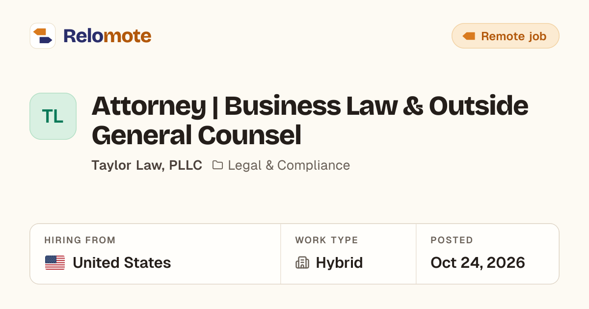 Attorney | Business Law & Outside General Counsel at Taylor Law, PLLC