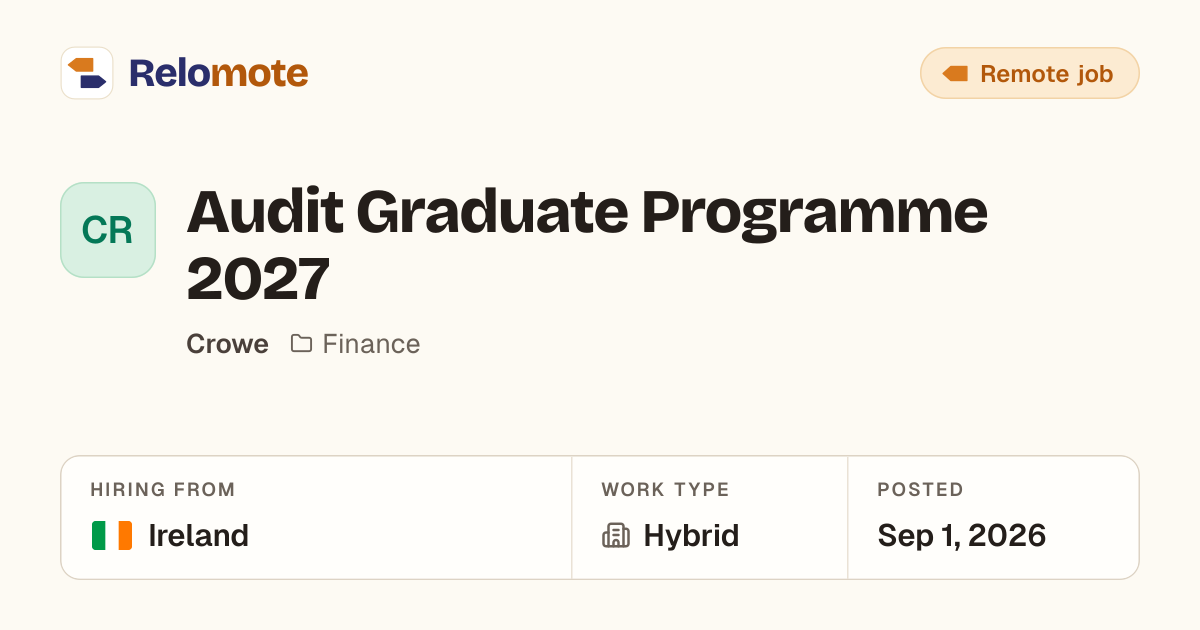 Audit Graduate Programme 2027 at Crowe | Relomote