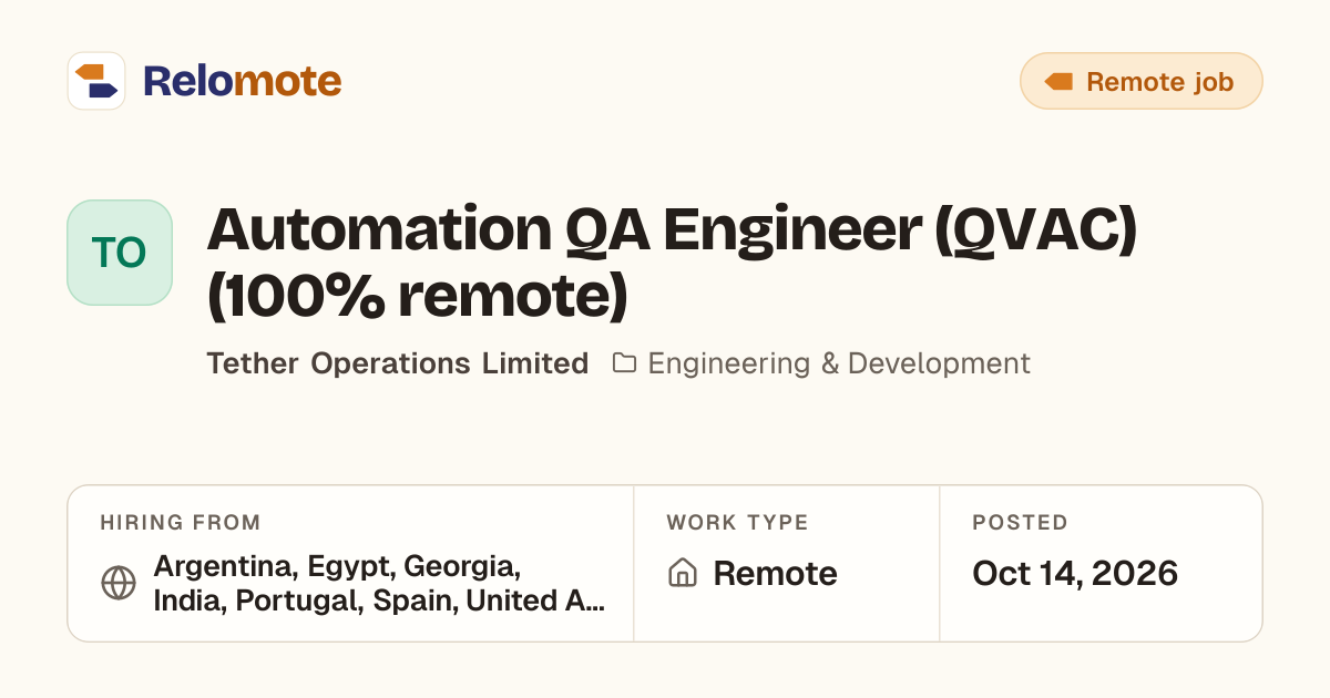 Automation QA Engineer (QVAC) (100% remote) at Tether Operations…