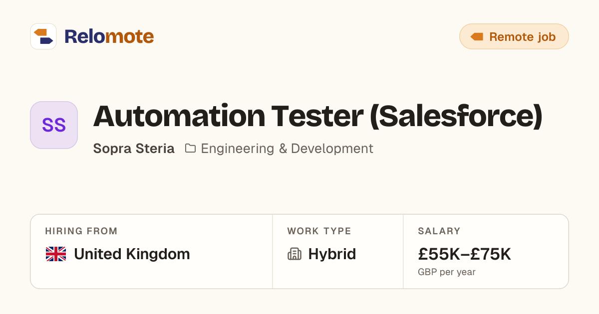 Automation Tester (Salesforce) at Sopra Steria | Relomote