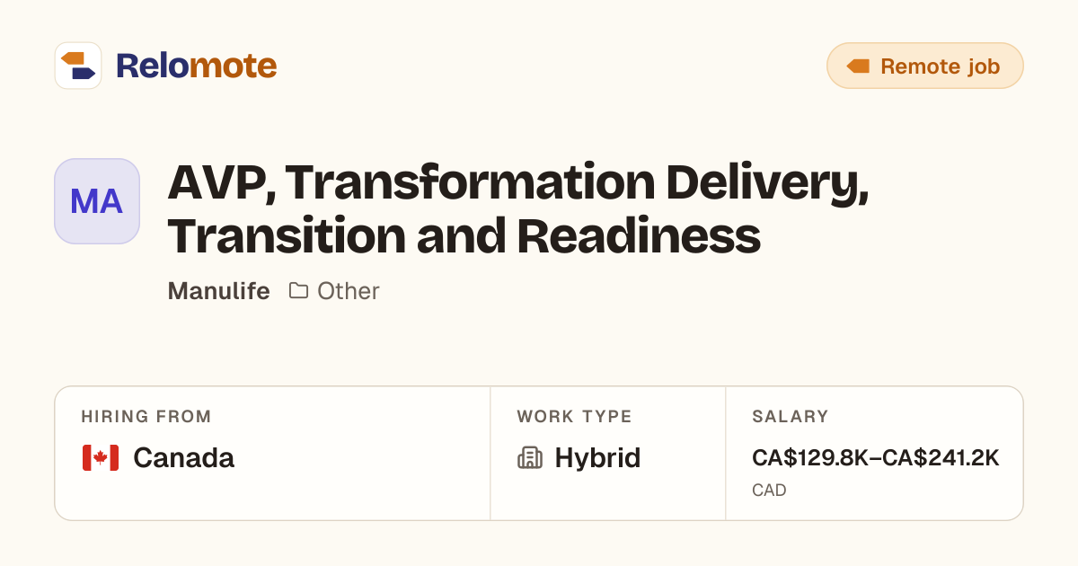 AVP, Transformation Delivery, Transition and Readiness at Manulife
