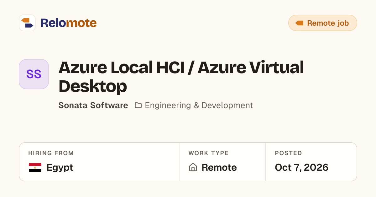 Azure Local HCI / Azure Virtual Desktop at Sonata Software | Relomote