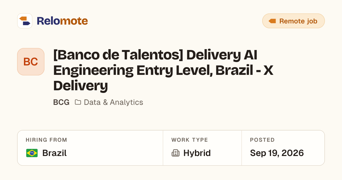 [Banco de Talentos] Delivery AI Engineering Entry Level, Brazil - X…