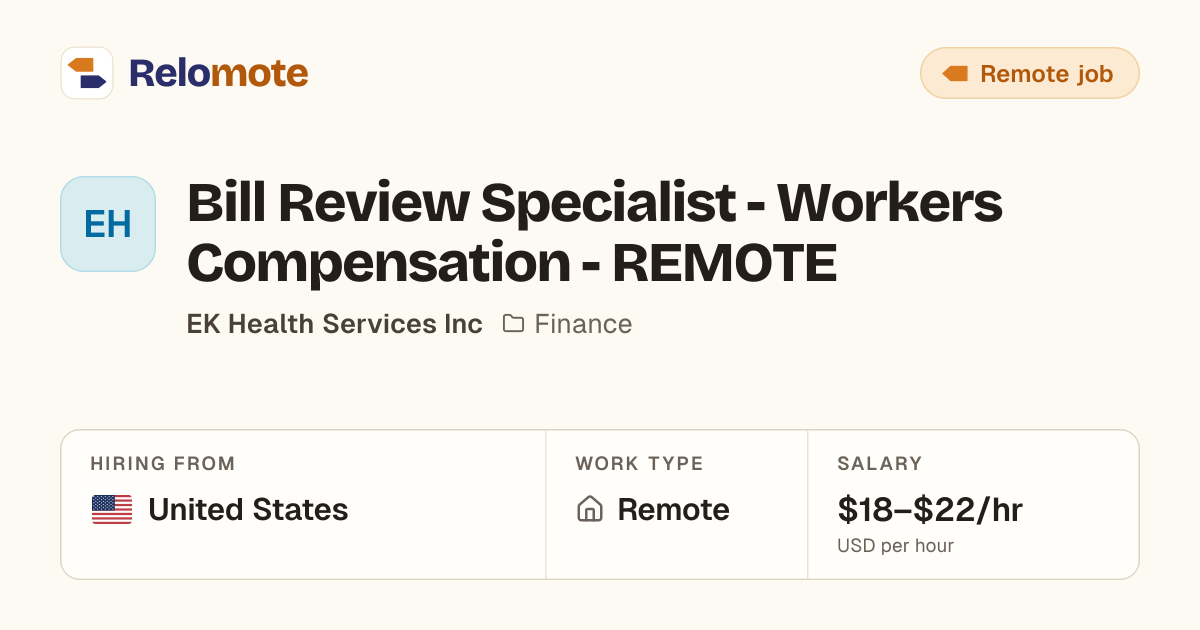 Bill Review Specialist - Workers Compensation - REMOTE at EK Health…