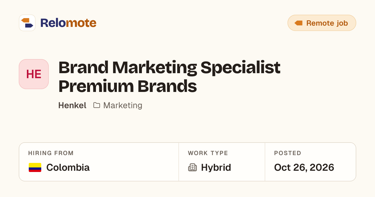 Brand Marketing Specialist Premium Brands at Henkel | Relomote