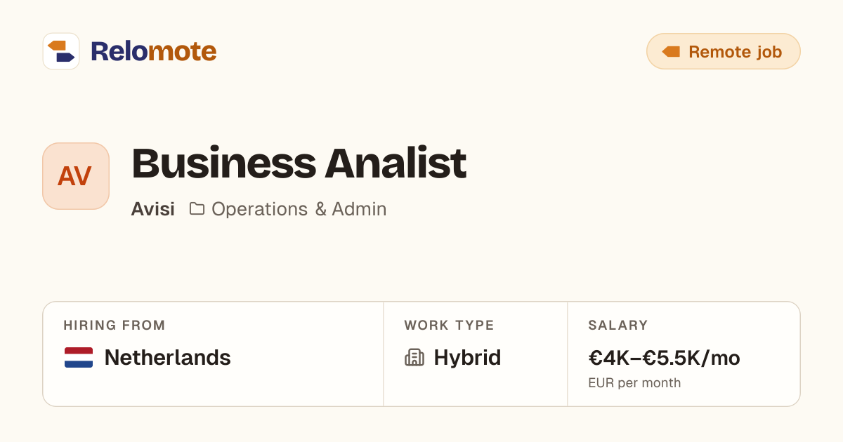 Business Analist at Avisi | Relomote