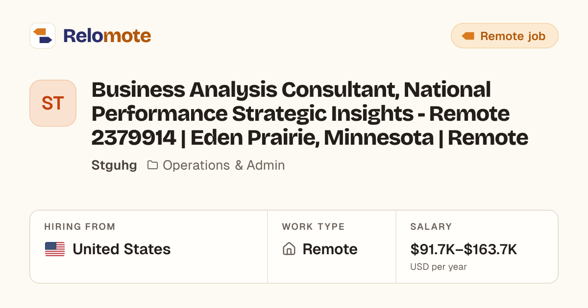 Business Analysis Consultant, National Performance Strategic…
