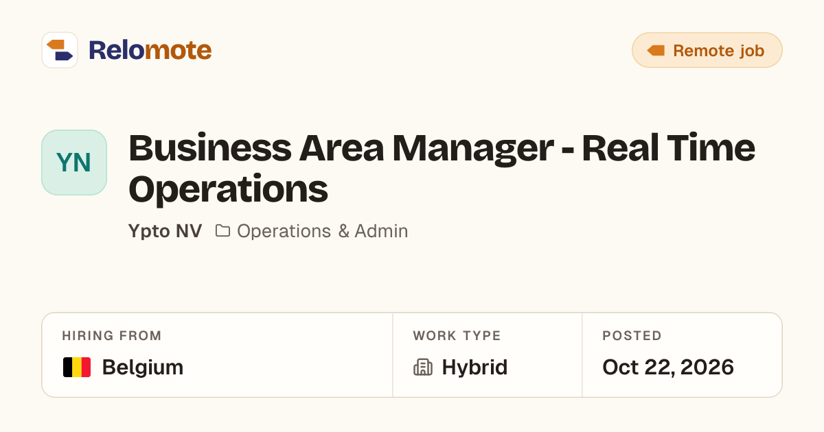 Business Area Manager - Real Time Operations at Ypto NV | Relomote