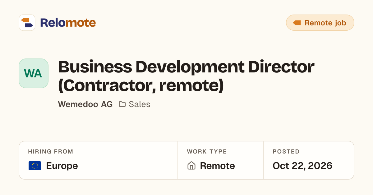 Business Development Director (Contractor, remote) at Wemedoo AG