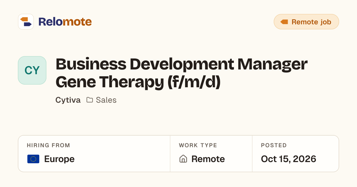 Business Development Manager Gene Therapy (f/m/d) at Cytiva | Relomote