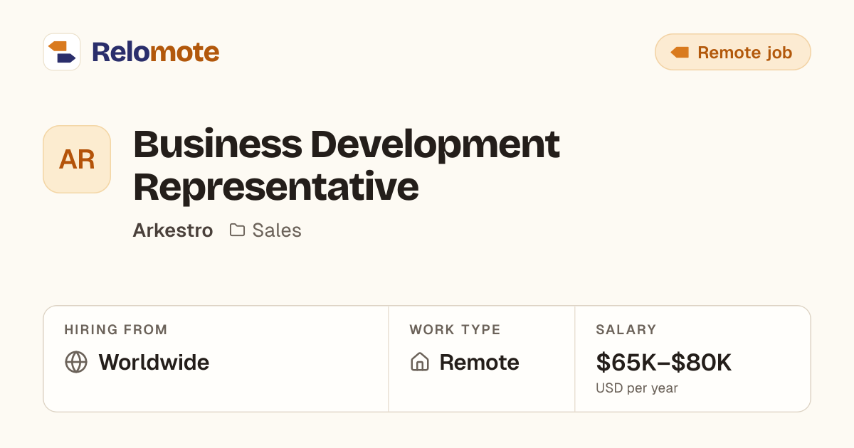 Business Development Representative at Arkestro | Relomote
