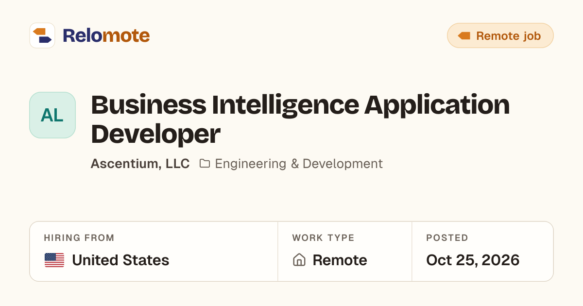 Business Intelligence Application Developer at Ascentium, LLC
