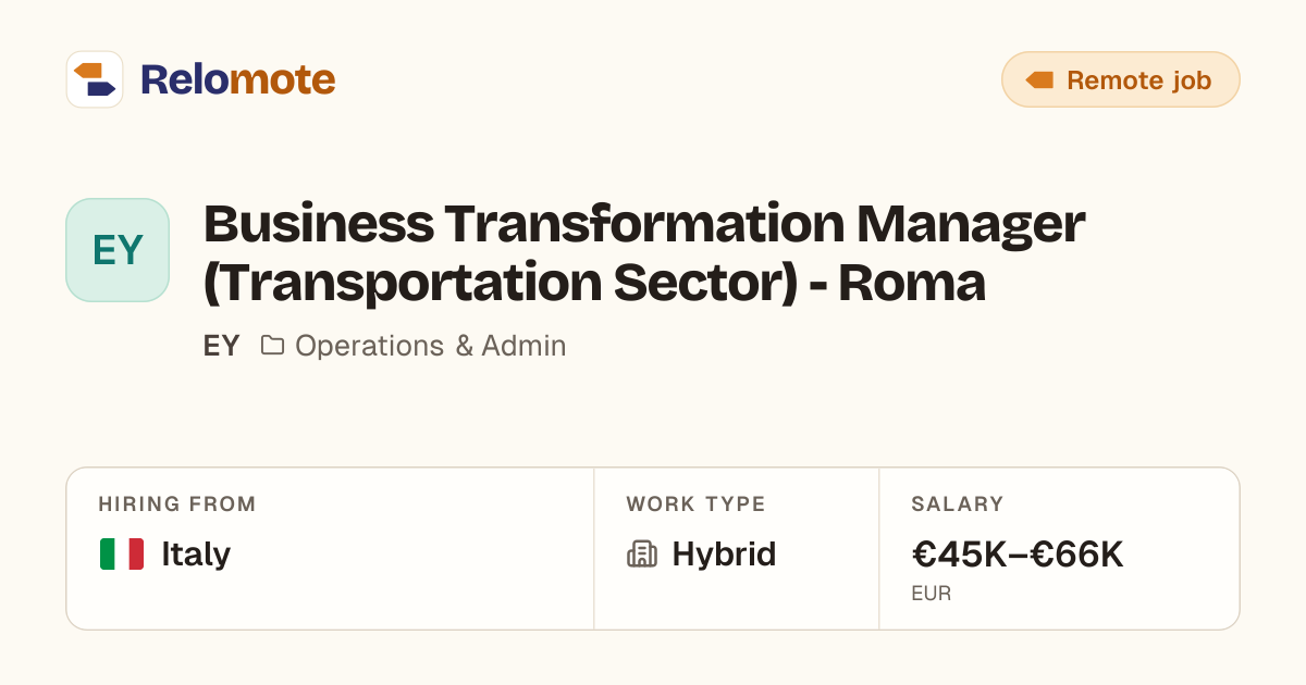 Business Transformation Manager (Transportation Sector) - Roma at EY