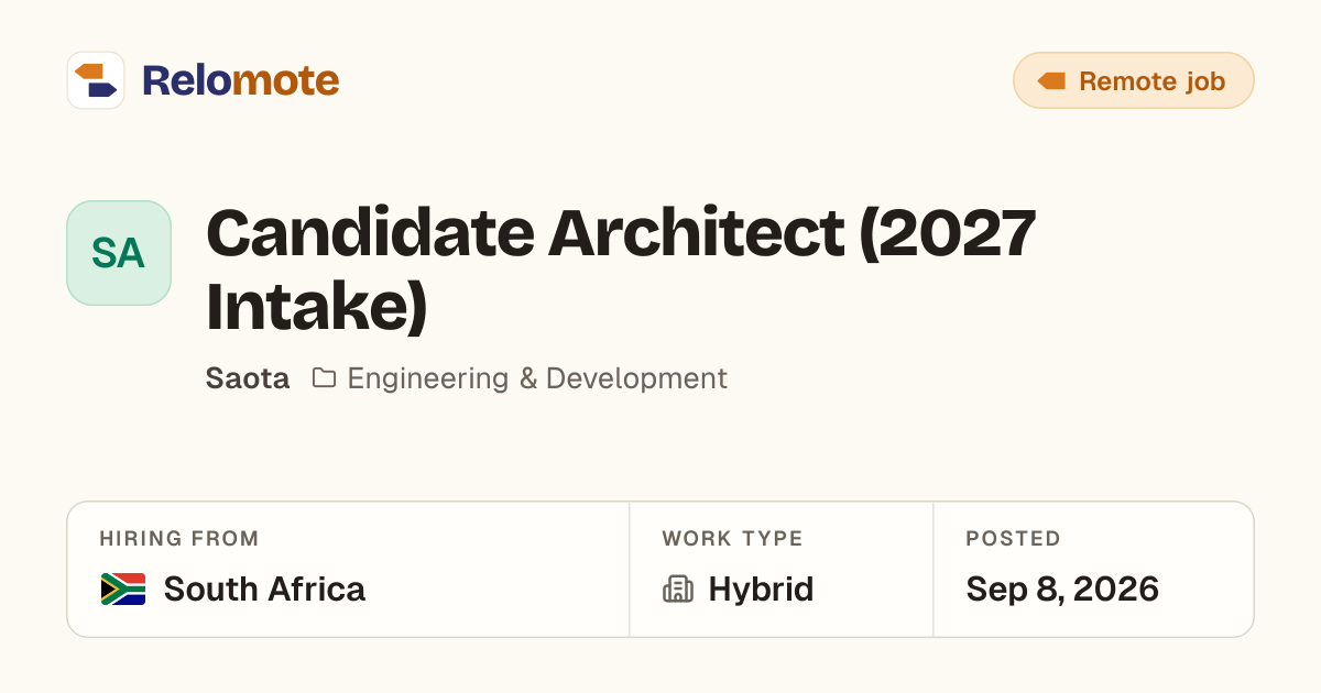Candidate Architect (2027 Intake) at Saota | Relomote